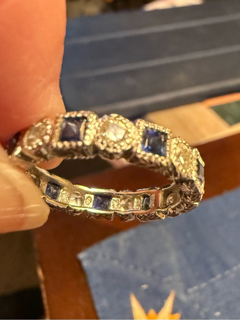 Sapphire and Diamond Style Sterling Band - Blue Stones - Picture 5 of 5